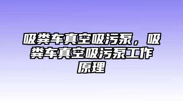 吸糞車真空吸污泵，吸糞車真空吸污泵工作原理