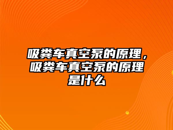 吸糞車真空泵的原理，吸糞車真空泵的原理是什么