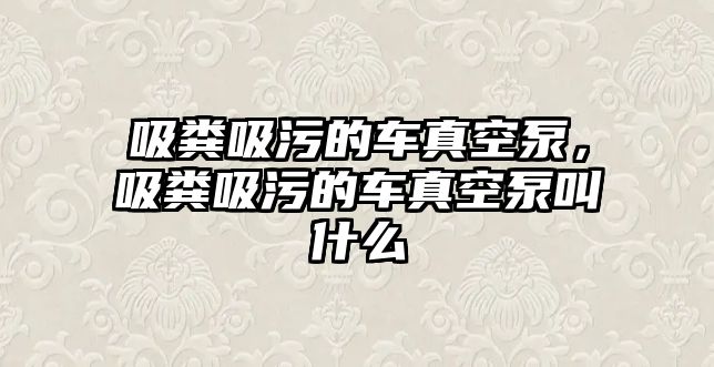 吸糞吸污的車真空泵，吸糞吸污的車真空泵叫什么