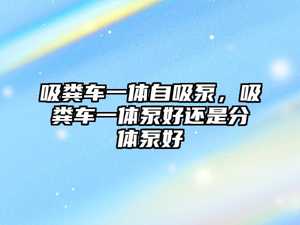 吸糞車一體自吸泵，吸糞車一體泵好還是分體泵好