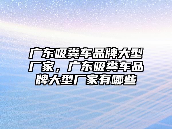 廣東吸糞車品牌大型廠家，廣東吸糞車品牌大型廠家有哪些