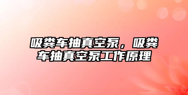 吸糞車抽真空泵，吸糞車抽真空泵工作原理