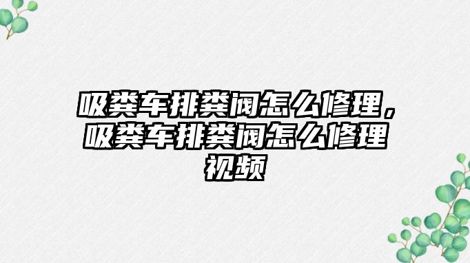 吸糞車排糞閥怎么修理，吸糞車排糞閥怎么修理視頻