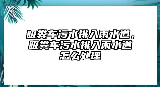 吸糞車污水排入雨水道，吸糞車污水排入雨水道怎么處理